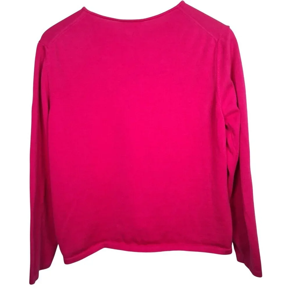 Vintage Talbots Cardigan Sweater Large Pink Magenta Cotton Button Up Italy - Picture 2 of 13